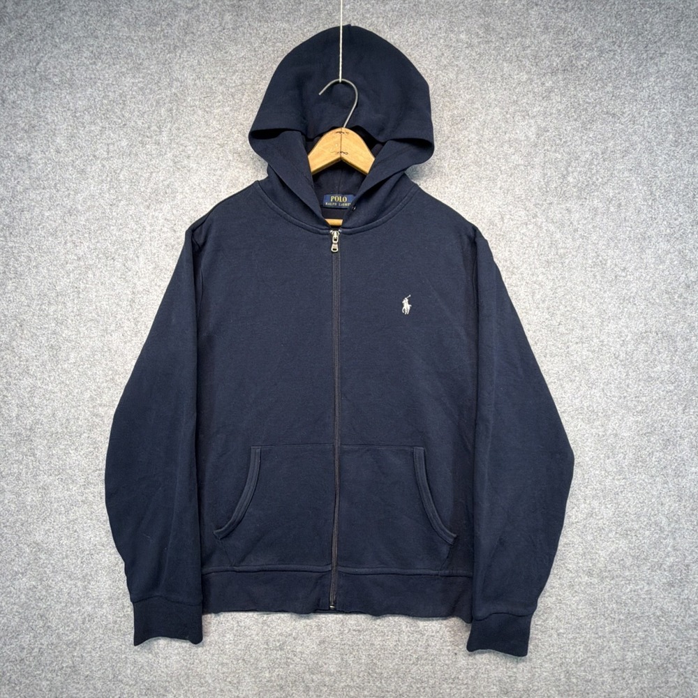 Polo Ralph Lauren Performance Hoodie Large Full Zip Navy Blue Gray Pony